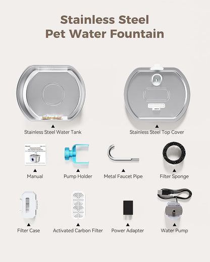 Cat Water Fountain Stainless Steel: 108oz/3.2L Cat Fountain - Image 8