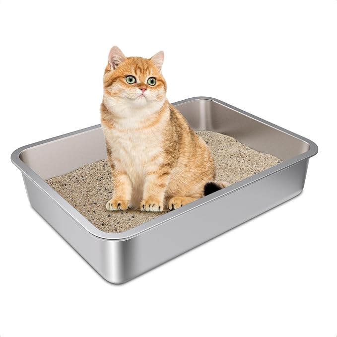 Stainless Steel Litter Box, Metal Litter Boxes 17.7" x 13.7" x 4", Small Litter by Futam