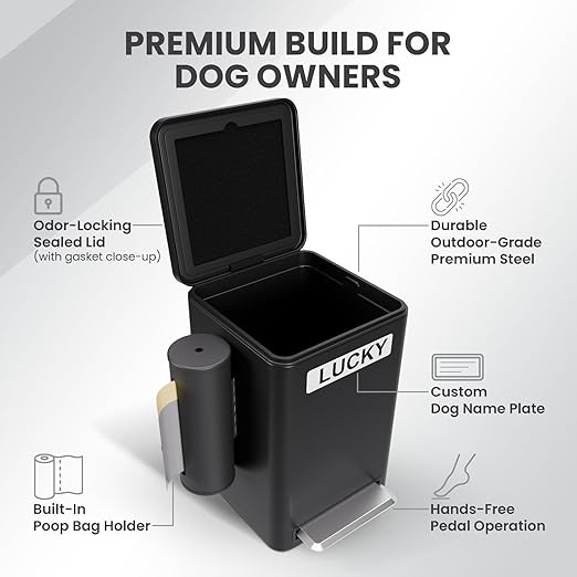 Dog Poop Trash Can Outside, 6L Metal Outdoor Dog Waste Bin - Image 2