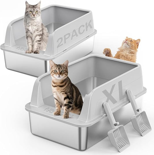 2PACK Stainless Steel Litter Box, Extra Large Litter Boxes by MIXJOY