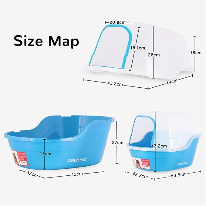 Petphabet Jumbo Hooded Cat Litter Box, Extra Large, Light Blue - Image 2