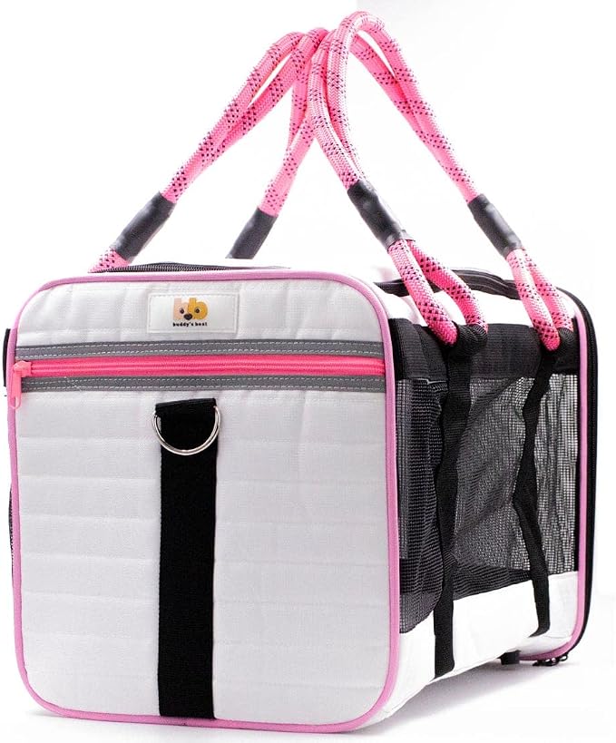 Buddy's Best Airline Approved Pet Carrier – White & Pink Heavy Duty, Fits Under - Image 2