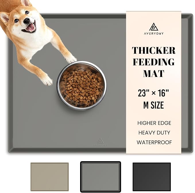 AVERYDAY 100% Waterproof Thicker Silicone Dog Food Mat, 0.63'' Raised Edge Bowl by YourAveryDay