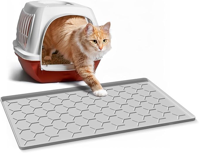 Cat Litter Box Mat, Silicone Kitty Litter Mat, Light Gray by Garoopion