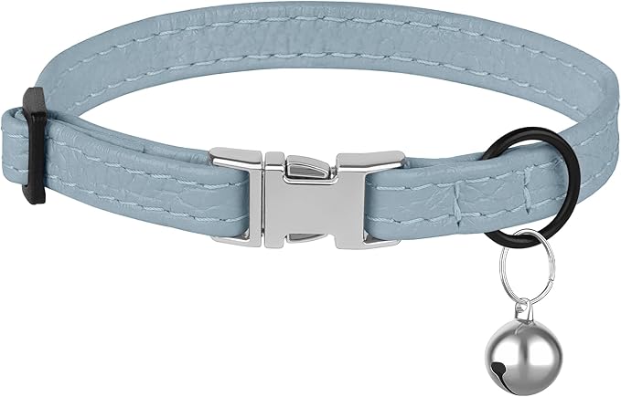 Leather Cat Collar with Buckle and Removable Bell - Image 7