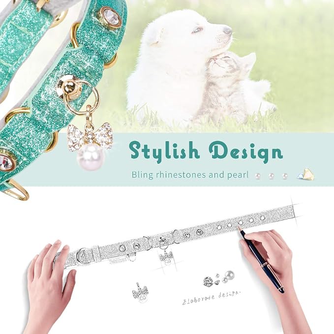 PetsHome Cat Collar, Dog Collar, PU Leather Adjustable Pet Collar - Image 2