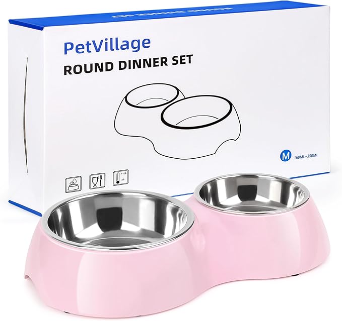 Double Dog Bowls Set – Non-Slip Pet Food & Water Dishes by Petvillage
