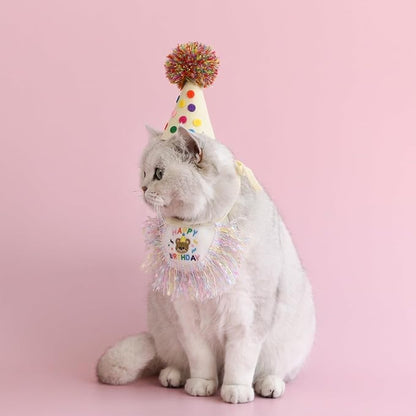 Cat Birthday Bandana Scarf and Party Hat Cute Tassels Bib Scarf and Birthday - Image 6