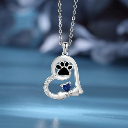 Personalized Cute Dog Cat Paw Name Necklace Forever Love Custom Heart Pendant - Image 3