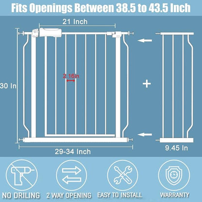 Extra Wide Baby Gate 38.5-43.5 Inch Walk Through Pressure Mounted No Drill - Image 2