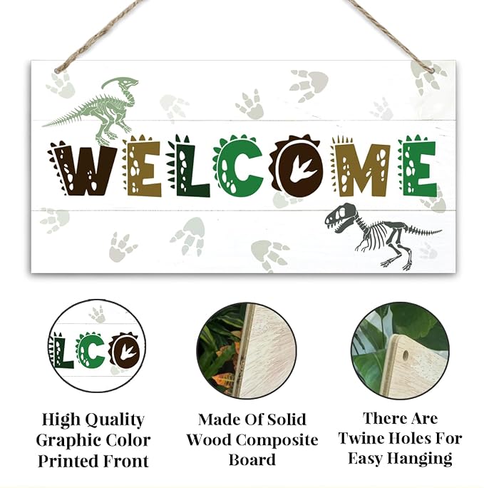 Welcome Sign for Front Door, Playroom Wall Decor, Dinosaur Theme Wall Hanging - Image 3