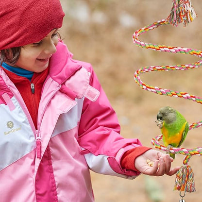 SunGrow Rope Perch for Parrots, 59” Long, Bungee Bird Toy, Brightly Colored - Image 4
