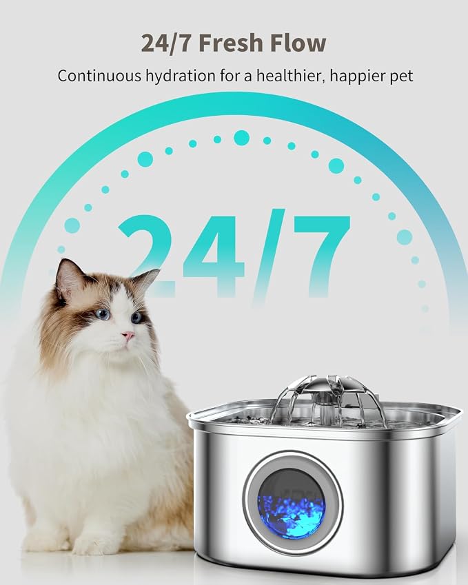 Cat Water Fountain Stainless Steel, 3.2L/108oz Cat Fountain - Image 7