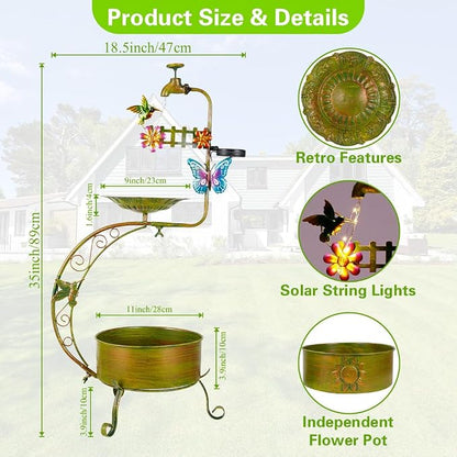 VEWOGARDEN Bird Bath for Outside, Solar Metal Outdoor Standing Birdbath - Image 3