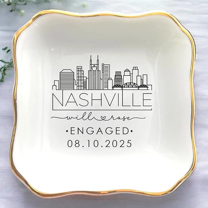 Custom City Skyline Engaged Ring Dish, Engagement Ring Holder, Custom Wedding by Anniversaree