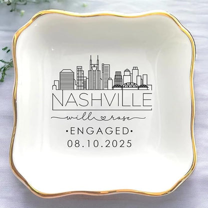 Custom City Skyline Engaged Ring Dish, Engagement Ring Holder, Custom Wedding by Anniversaree