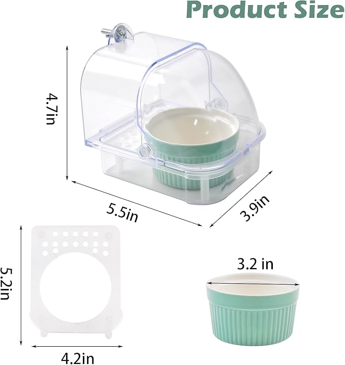 Bird Cage Feeder with Ceramic Bowl, 2 in 1 No Mess Bird Feeder and Transparent - Image 3