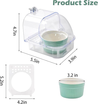 Bird Cage Feeder with Ceramic Bowl, 2 in 1 No Mess Bird Feeder and Transparent - Image 3