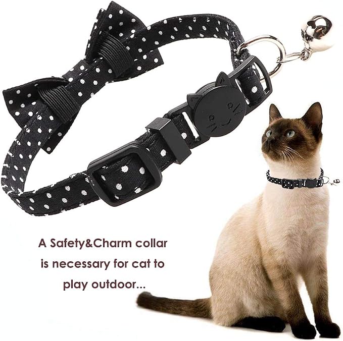Cat Collar with Bell and Bow Tie, Breakaway Clasp Cute Dots Kitty Kitten Collar - Image 5
