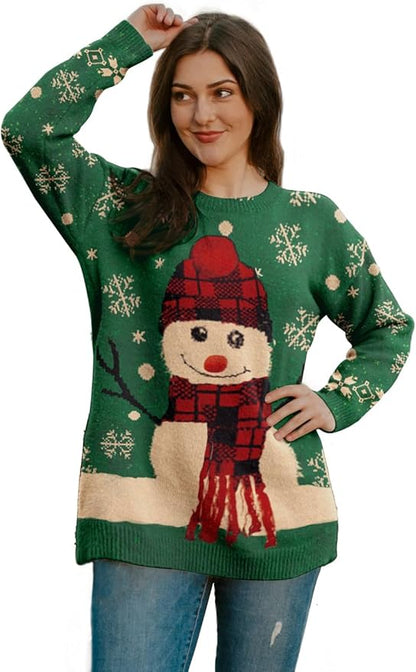 YESNO Women Christmas Sweater Graphic Printed Oversized Pullover Sweaters by YESNO