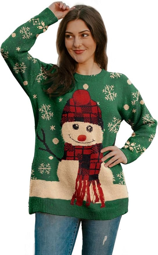 YESNO Women Christmas Sweater Graphic Printed Oversized Pullover Sweaters by YESNO
