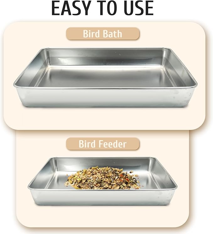 kathson Stainless Steel Bird Bath 16.14"×12.2"×2.36" Metal Bird Bath Tray Pet - Image 4