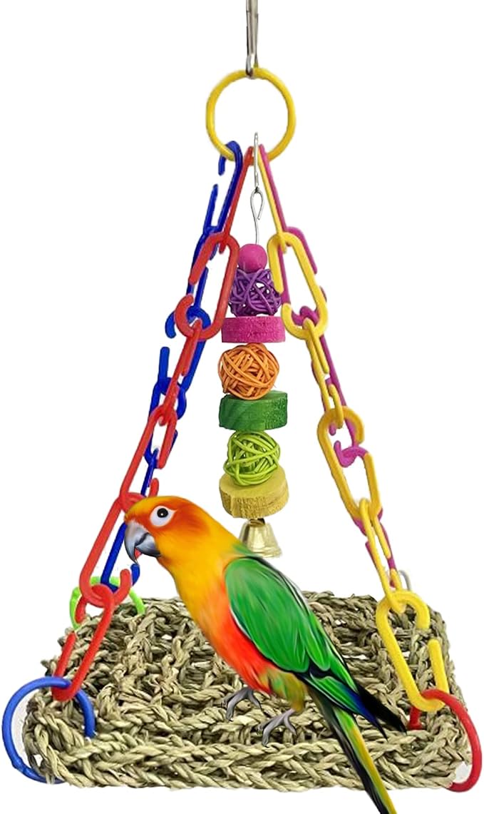 Bird Seagrass Mat, Natural Sea-Weed Woven Parrot Hammock Swing Mats Birds by MUYG