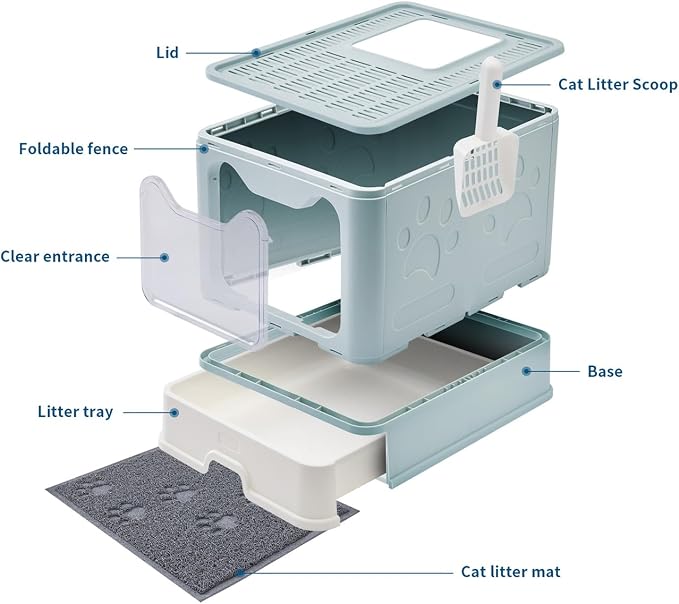 Cat Litter Box with Litter Mat and Scoop, Large Covered Litter Box with Lid - Image 5
