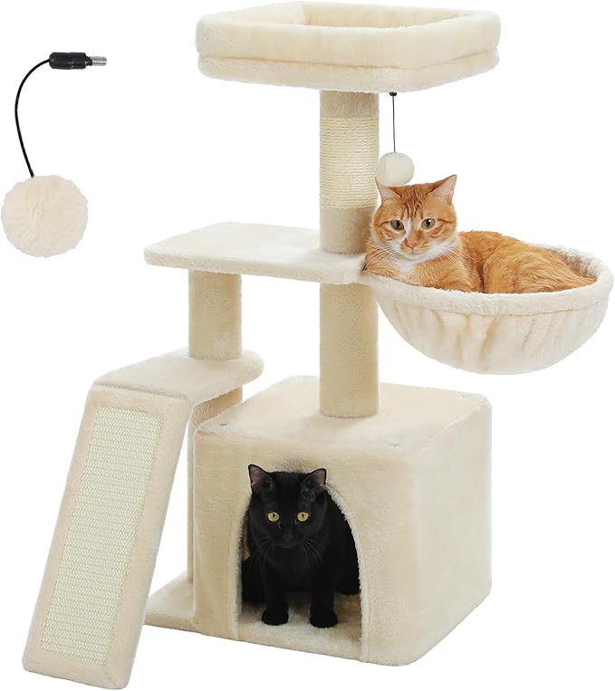 PETEPELA Small Cat Tree for Indoor Cats, Cozy Hammock and Removable Top Bed by PETEPELA