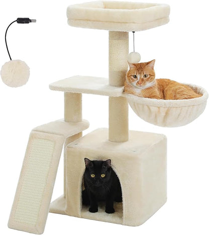 PETEPELA Small Cat Tree for Indoor Cats, Cozy Hammock and Removable Top Bed by PETEPELA