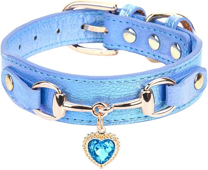 THAIN Fashion Dog Collar with Bling Diamonds & Heart Charm – 5 Holes Adjustable by THAIN