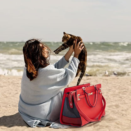 Fashion Pet Carrier Dog Cat Carrier Purse Soft-Sided Leather Handbag Pet Tote - Image 6