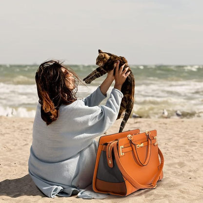 Fashion Pet Carrier Dog Cat Carrier Purse Soft-Sided Leather Handbag Pet Tote - Image 3