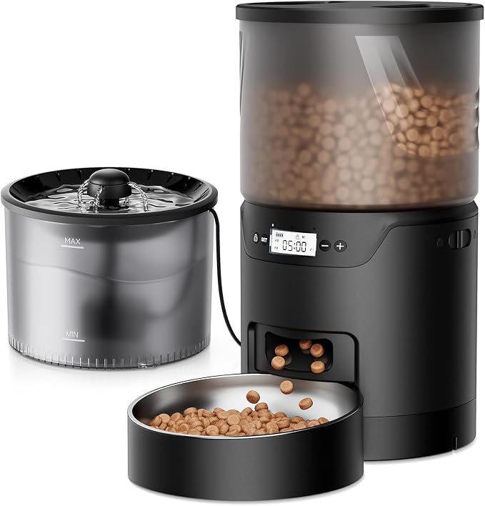 Automatic Cat Feeder and Water Fountain: 3L Timed Precise Cats Food Dispenser& by IMIPAWPET