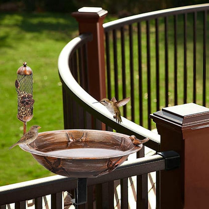 DREAMSOUL Deck Bird Bath with Feeder, Metal Birdbath Bowl - Image 6
