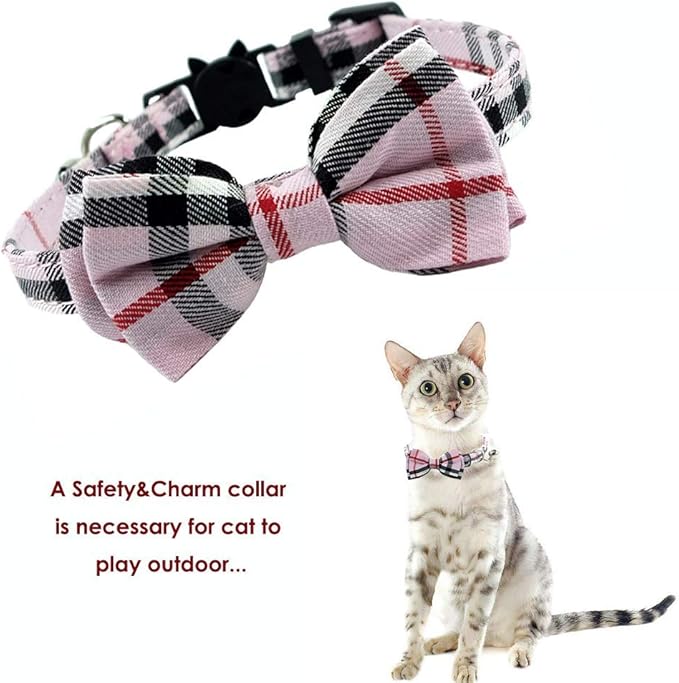 Cat Collar Breakaway with Bell and Bow Tie, Plaid Design Adjustable Safety - Image 4