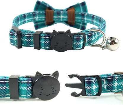 Cat Collar Breakaway with Bell and Bow Tie, Plaid Design Adjustable Safety - Image 3