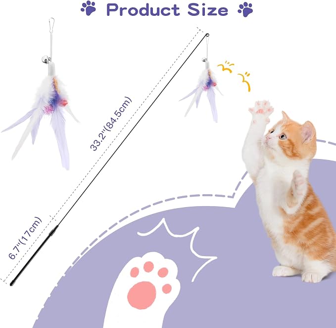 Pawaboo Feather Teaser Cat Toy, Interactive Feather Wand Cats Toy Flying - Image 7