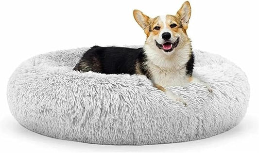 Original Calming Donut Dog and Cat Bed in Shag Fur, Dog Beds by Unknown