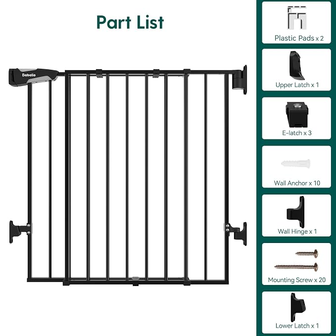 Babelio Baby Gate for Stairs, Kitchen & Doorways, No Bottom Bar| One-Handed - Image 7