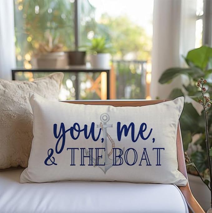 PANDICORN Lake Throw Pillow Cover 12x20 Inch Blue Words You Me and The Boat - Image 3