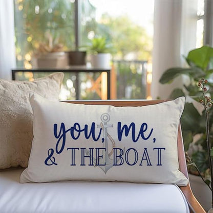 PANDICORN Lake Throw Pillow Cover 12x20 Inch Blue Words You Me and The Boat - Image 3