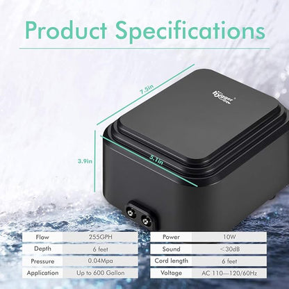 hygger Quiet <30dB Aquarium Air Pump, Adjustable Low Decibel Oxygen Fish Tank - Image 6