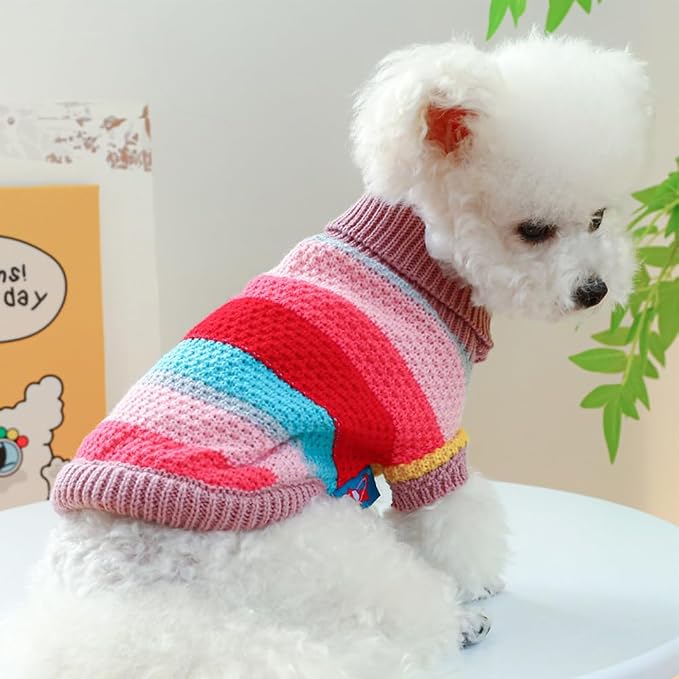 Rainbow Puppy Sweater for Small Dog Pullover Knitted Dog Sweatshirt Cable Cat - Image 4