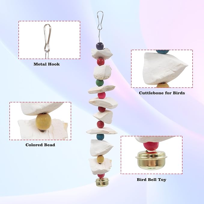 2 Pack Bird Toys with Cuttlebone, Parakeet Toys, Bird Beak Grinding Stone - Image 3