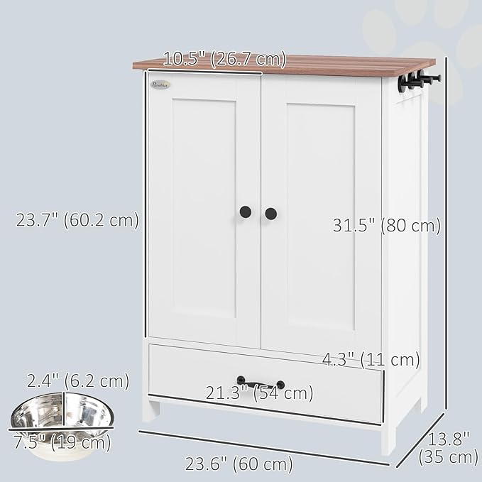 PawHut Pet Feeding Station, Elevated Dog Bowls, Dog Food Storage Cabinet - Image 3