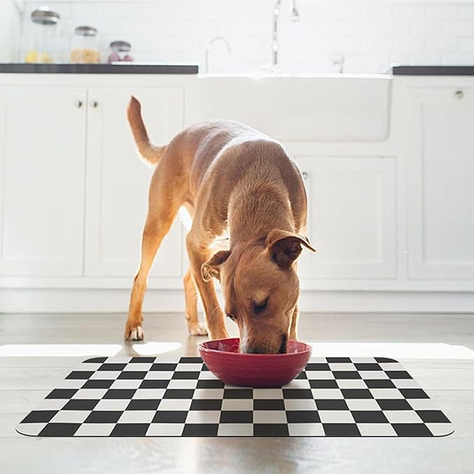 Checkered Dog Food Mat, Absorbent Leak-Proof Pet Feeding Mat, Quick Dry Cat - Image 5