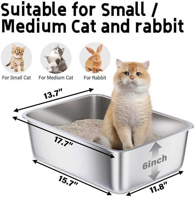 Stainless Steel Litter Box 2 Pack, Medium Metal Litter Box - Image 3