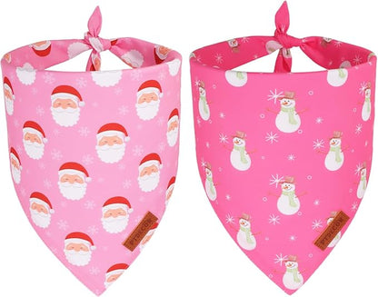 PTDECOR Christmas Dog Bandana, Santa Snowman Design Reversible Holiday Pet Scarf by PTDECOR