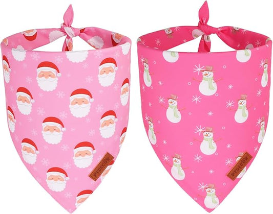PTDECOR Christmas Dog Bandana, Santa Snowman Design Reversible Holiday Pet Scarf by PTDECOR